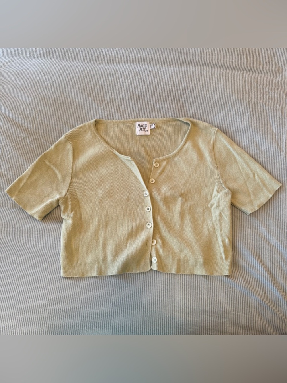 Princess Polly Sage Green Ribbed Button Crop Top